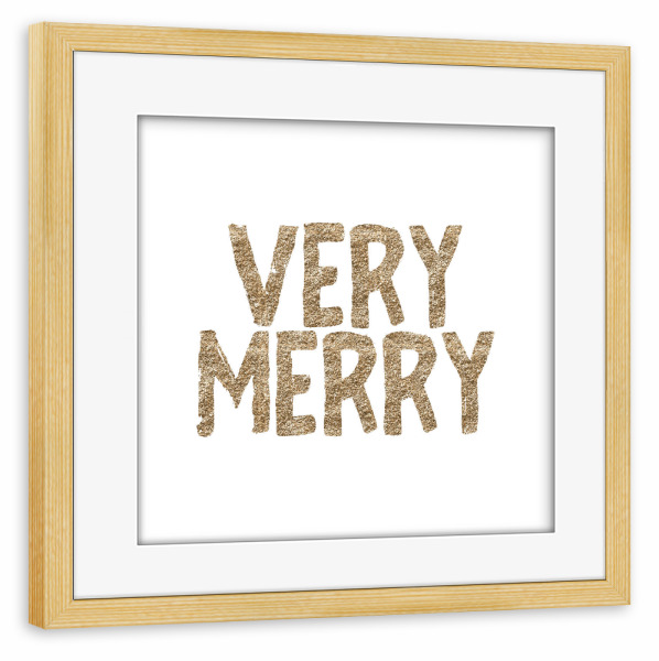 Poster mit Rahmen kiefer "Very Merry" artboxONE - Abstrakt - Gold,Merry,Bright,White,Christmas,Calendar,Night,Love,Peace,Glitter