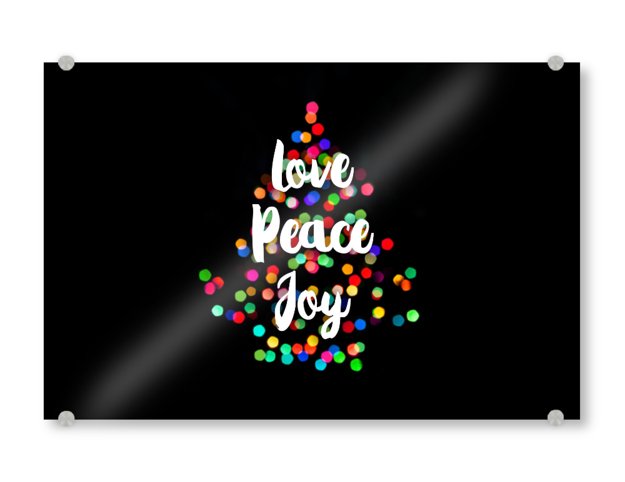 Acrylglasbild "Love Peace & Joy" artboxONE - Weihnachten - Color,Christmas tree,Christmas,Love,Pece,Joy,Light