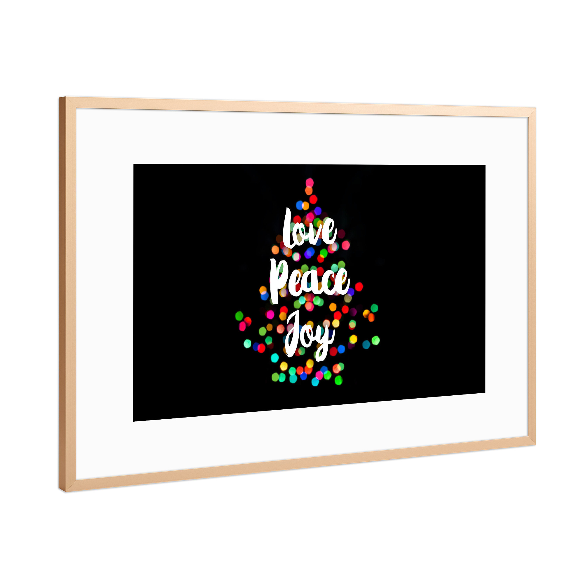 Poster mit Rahmen Kupfer "Love Peace & Joy" artboxONE - Weihnachten - Color,Christmas tree,Christmas,Love,Pece,Joy,Light