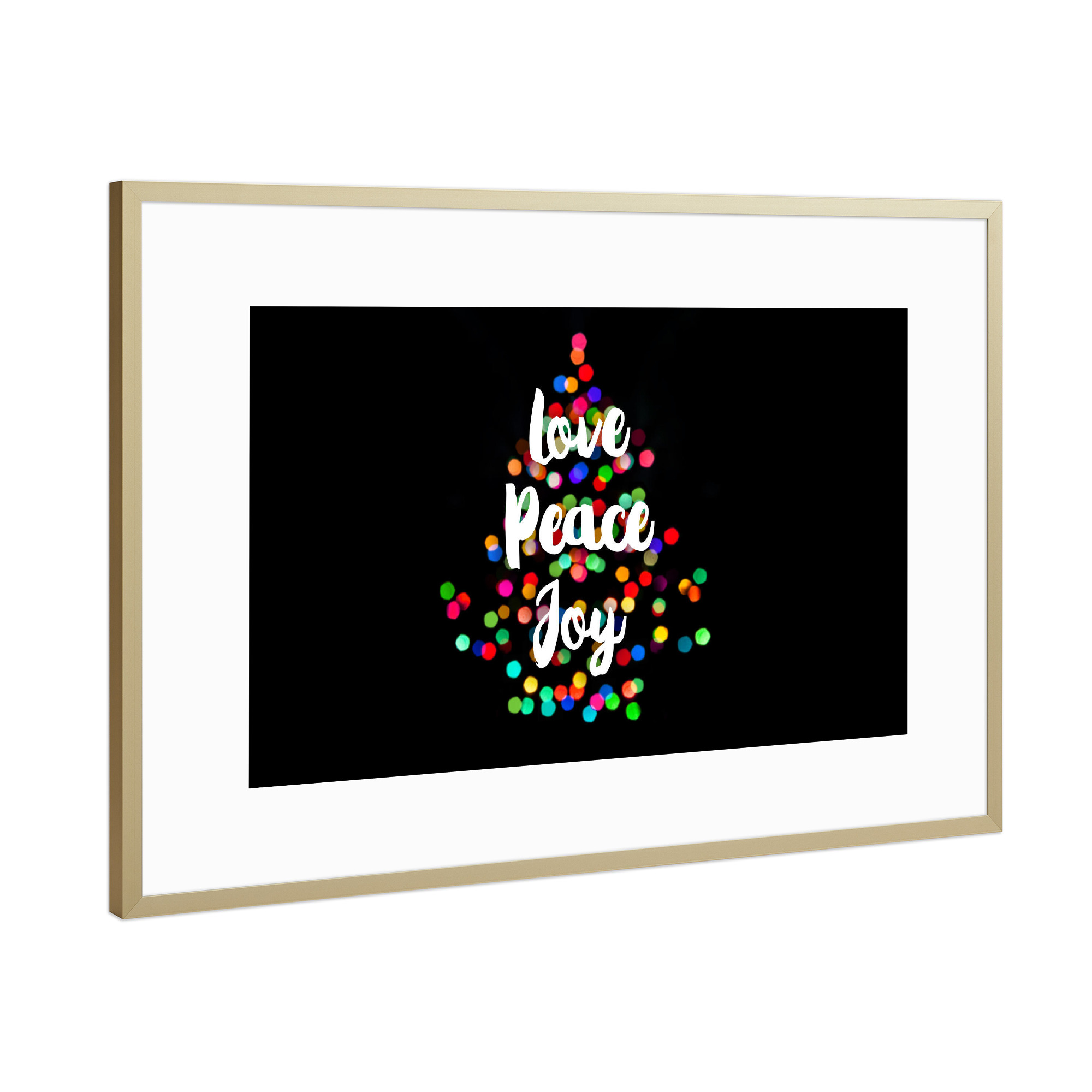 Poster mit Rahmen Gold "Love Peace & Joy" artboxONE - Weihnachten - Color,Christmas tree,Christmas,Love,Pece,Joy,Light