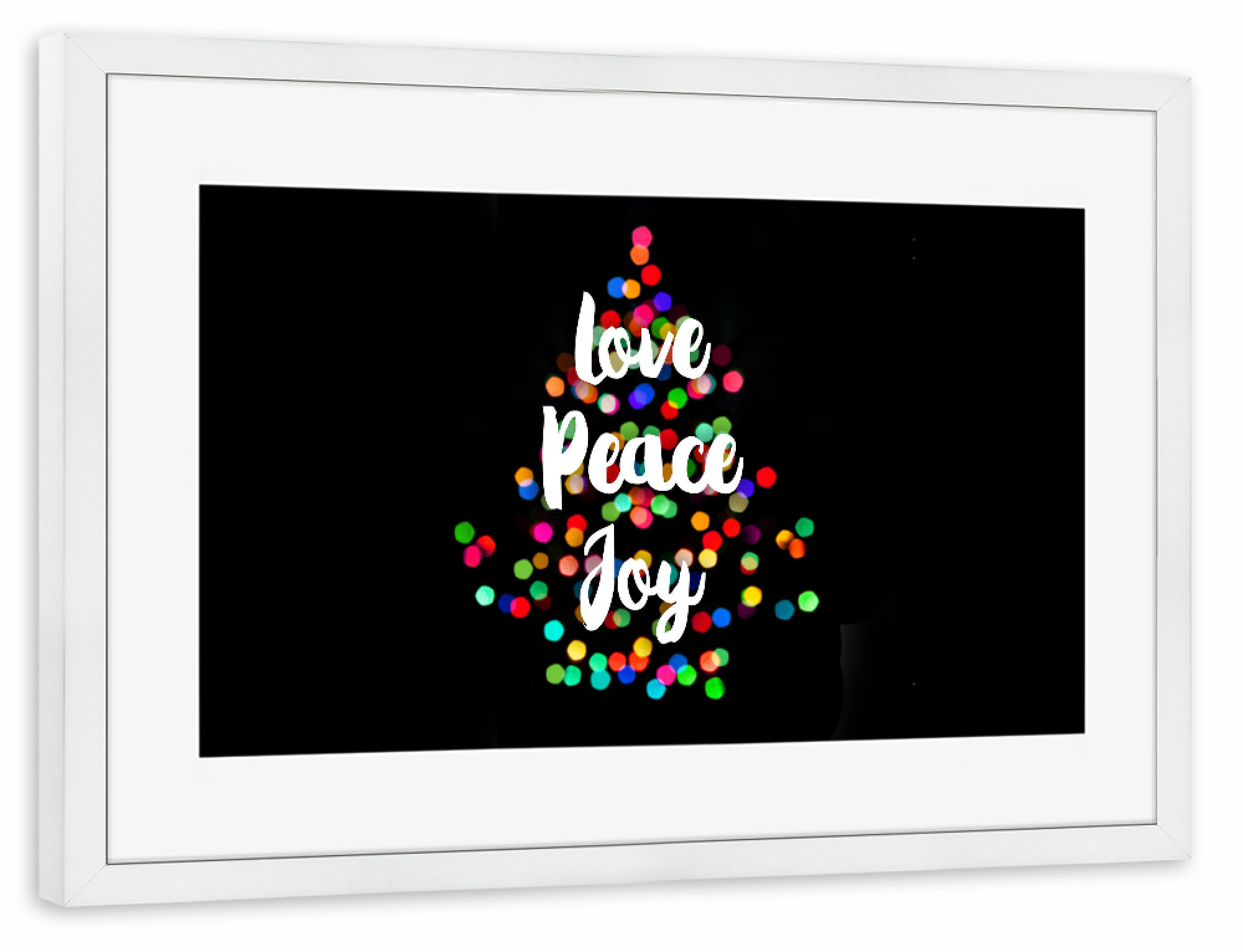 Poster mit Rahmen weiß "Love Peace & Joy" artboxONE - Weihnachten - Color,Christmas tree,Christmas,Love,Pece,Joy,Light
