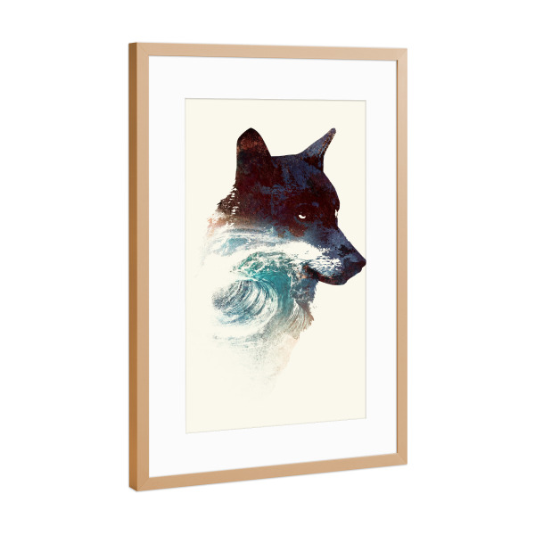 Poster mit Rahmen Kupfer "Night swim" artboxONE - Natur,Weihnachten - Wolf,Sea,Water,Animal,Swim,Night