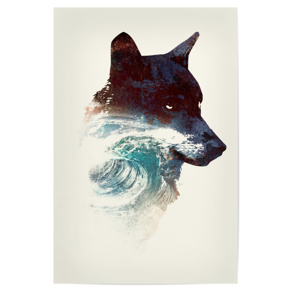 Poster 30x20 cm "Night swim" artboxONE - Natur,Weihnachten - Wolf,Sea,Water,Animal,Swim,Night