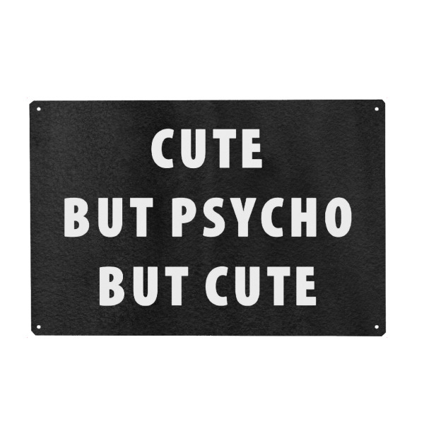 Holzbild "Cute but psycho but cute" artboxONE - Typografie - Cute,Cute but psycho,Ink watercolor,Funny quote,Goth,Psycho