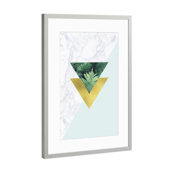 Poster mit Rahmen Silber "Gold Foil Pale Green Geometric" artboxONE - Geometrie,Marmor
