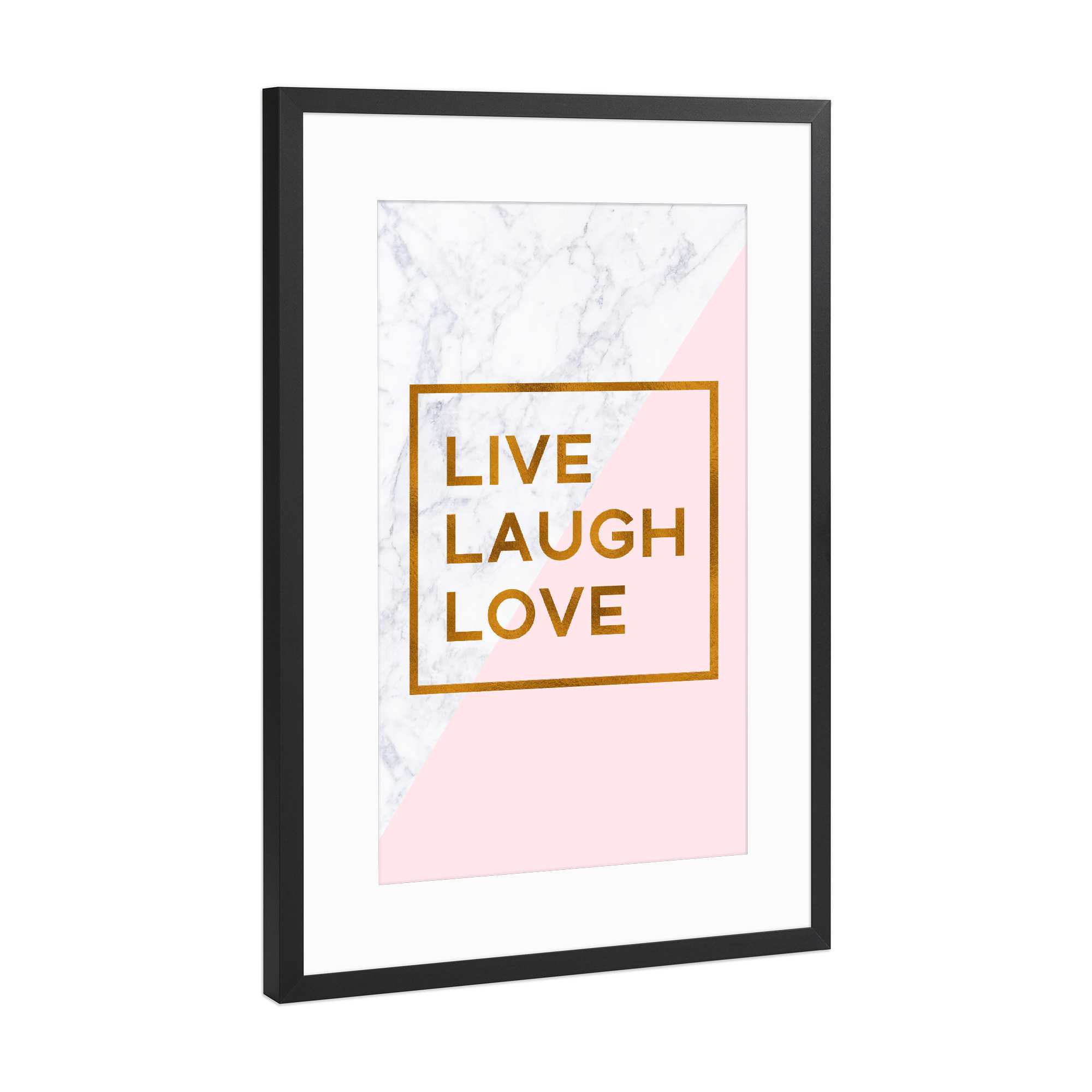 Poster mit Rahmen Schwarz (Metallic) "Bronze Foil Live Laugh Love" artboxONE - Geometrie,Liebe,Marmor