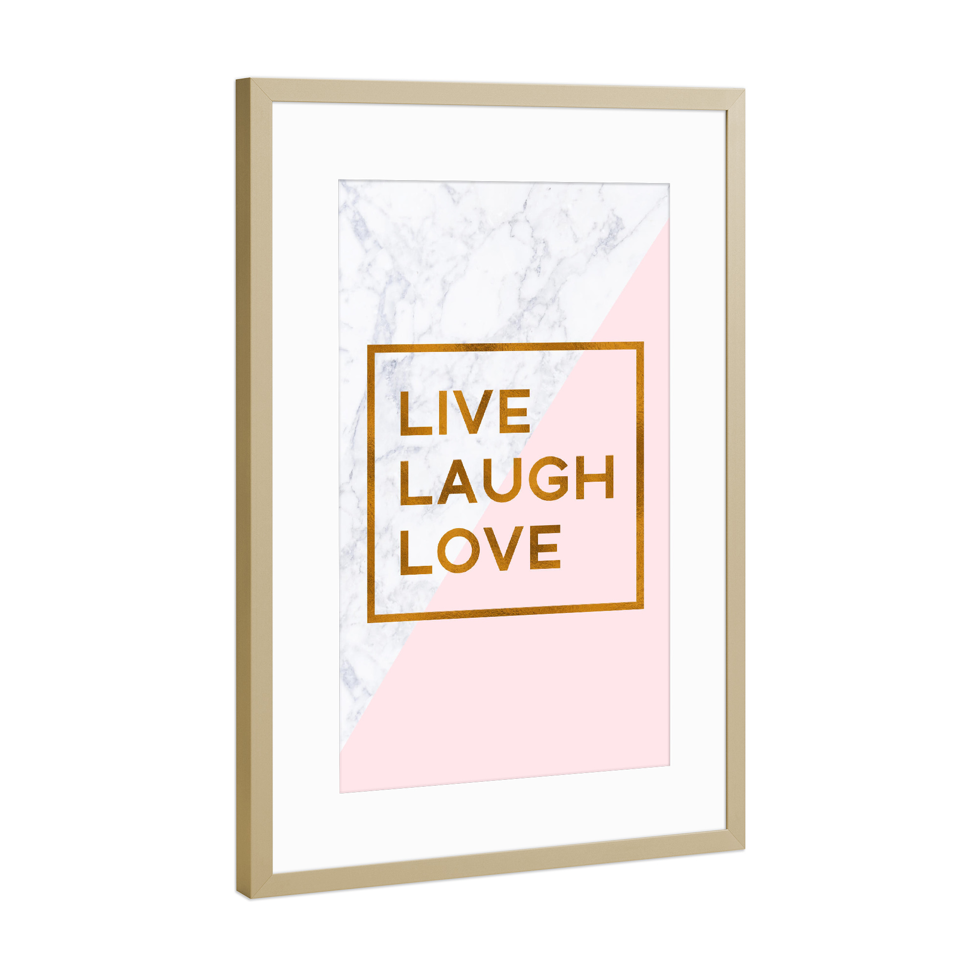 Poster mit Rahmen Gold "Bronze Foil Live Laugh Love" artboxONE - Geometrie,Liebe,Marmor