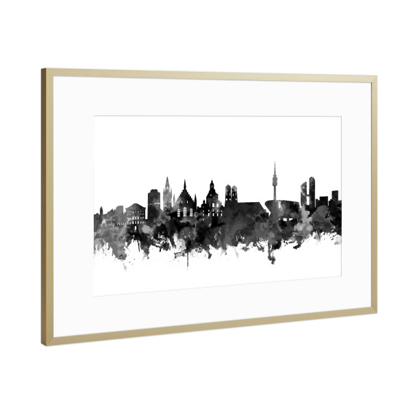 Poster mit Rahmen Gold "Munich city skyline black" artboxONE - Städte,Städte / München,Reise,Abstrakt,Schwarzweiß,Architektur