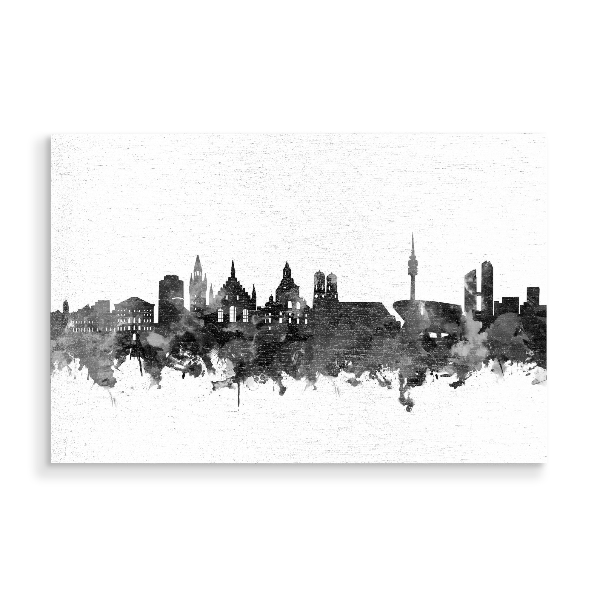 Holzbild "Munich city skyline black" artboxONE - Städte,Städte / München,Reise,Abstrakt,Schwarzweiß,Architektur