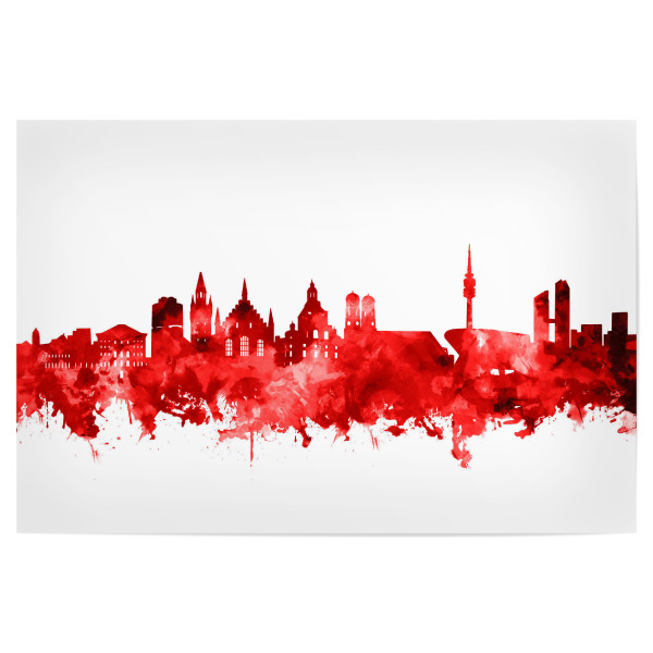 Poster "Munich city skyline red" artboxONE - Städte,Städte / München,Reise,Abstrakt,Architektur