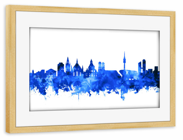 Poster mit Rahmen kiefer "Munich city skyline blue" artboxONE - Städte,Städte / München,Reise,Abstrakt,Architektur