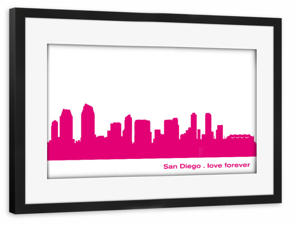 Poster mit Rahmen schwarz "SAN DIEGO 04 Pink Skyline Print" artboxONE - Städte,Reise,Abstrakt,Architektur,Städte / Weitere
