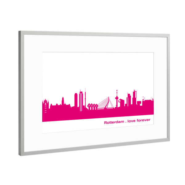 Poster mit Rahmen Silber "ROTTERDAM 04 Pink Skyline Print" artboxONE - Städte,Städte / Weitere