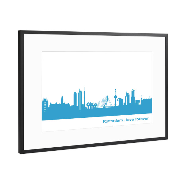 Poster mit Rahmen Schwarz (Metallic) "ROTTERDAM 05 Teal Skyline Print" artboxONE - Städte,Städte / Weitere