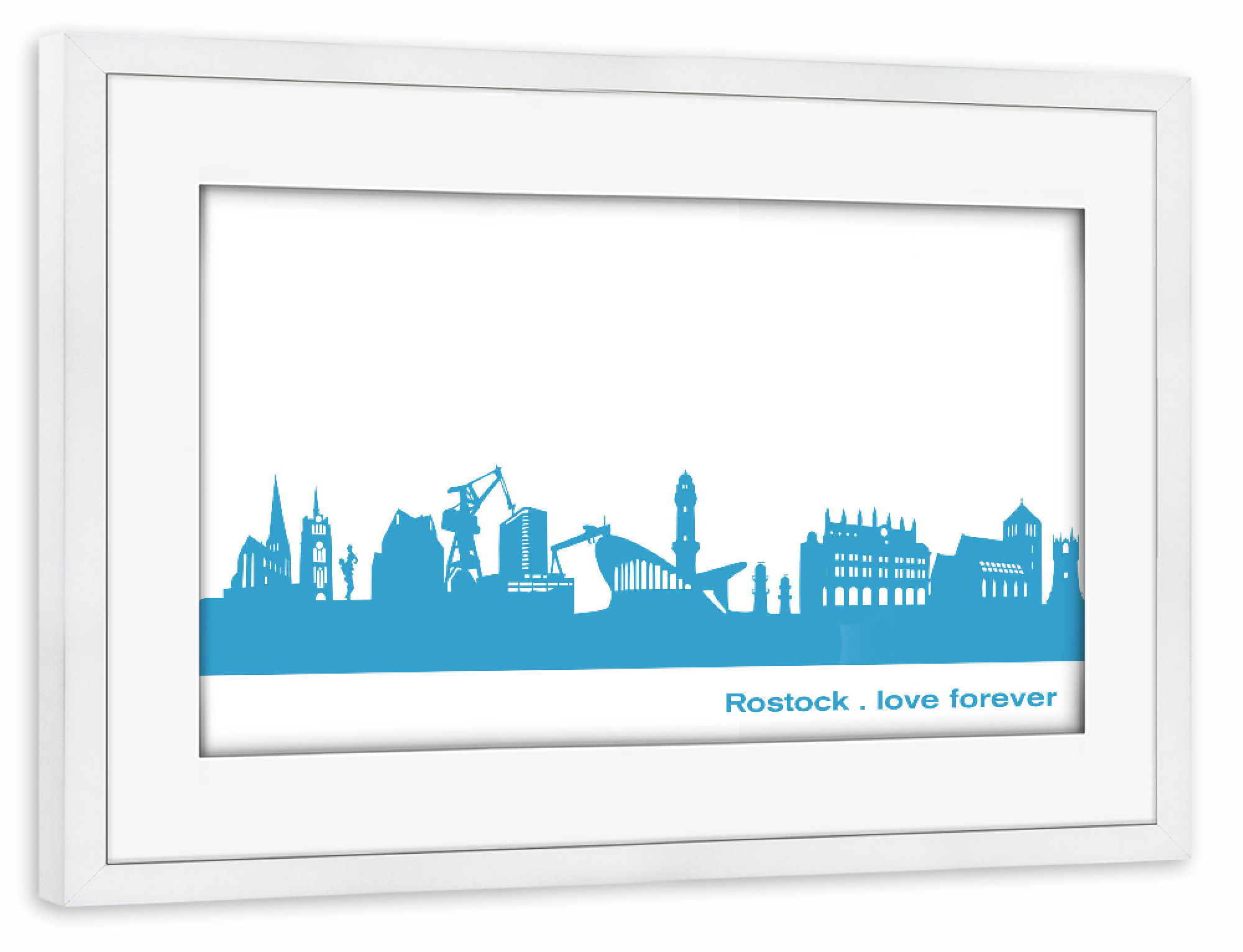 Poster mit Rahmen weiß "ROSTOCK 05 Teal Skyline Print" artboxONE - Städte,Städte / Weitere