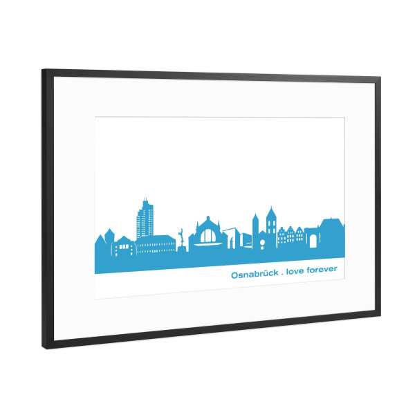 Poster mit Rahmen Schwarz (Metallic) "OSNABRÜCK 05 Teal Skyline Print" artboxONE - Städte,Städte / Weitere