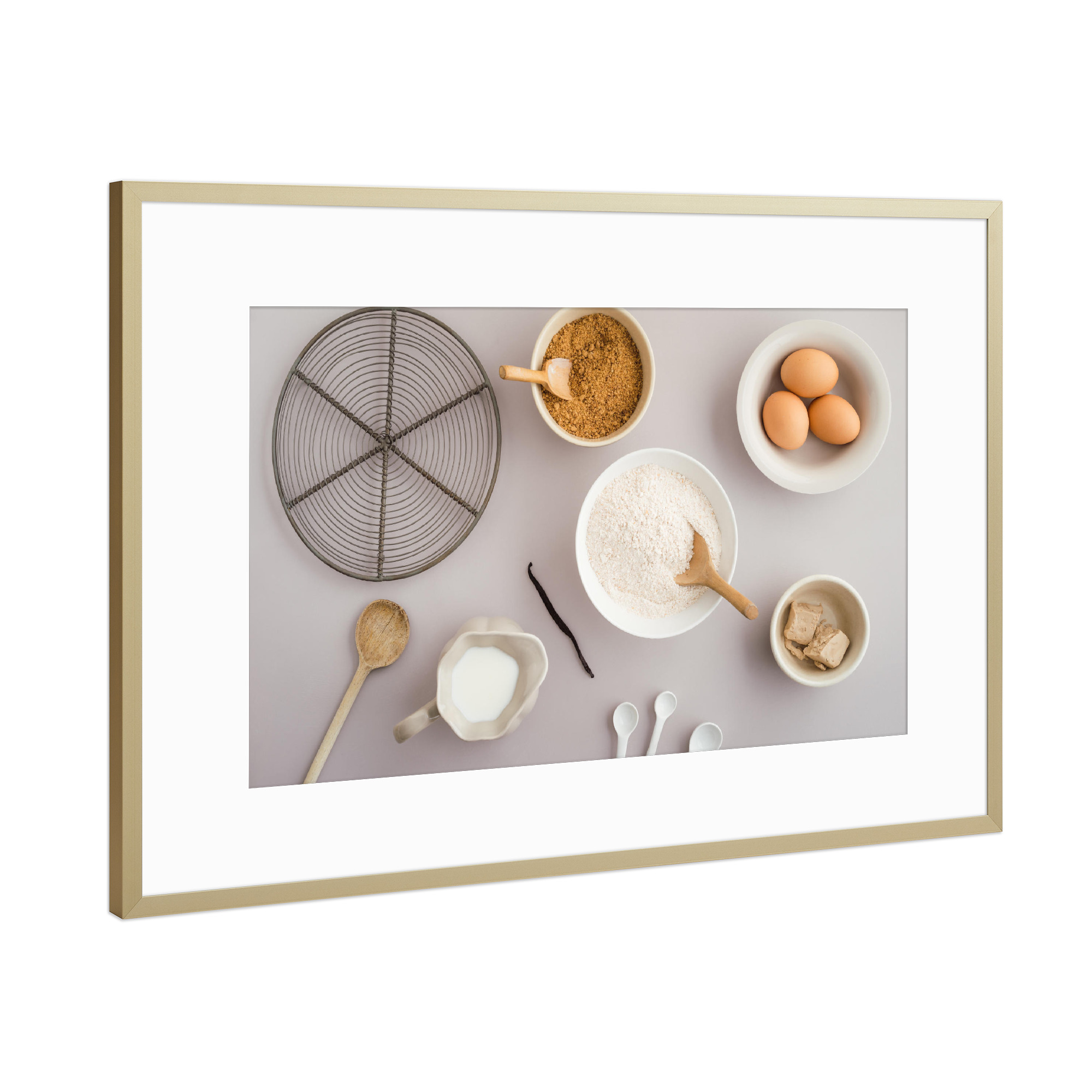Poster mit Rahmen Gold "Zutaten zum Backen 2" artboxONE - Essen & Trinken