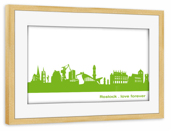 Poster mit Rahmen kiefer "ROSTOCK 01 Print Grün" artboxONE - Städte,Städte / Weitere