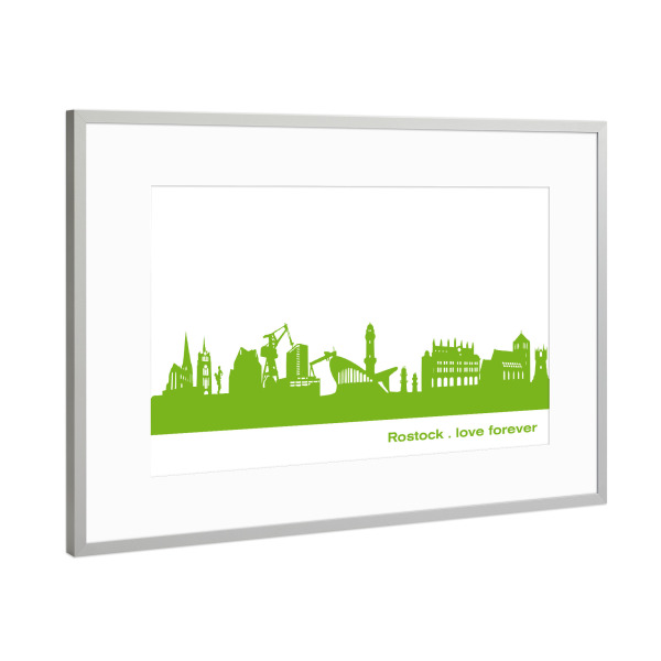 Poster mit Rahmen Silber "ROSTOCK 01 Print Grün" artboxONE - Städte,Städte / Weitere