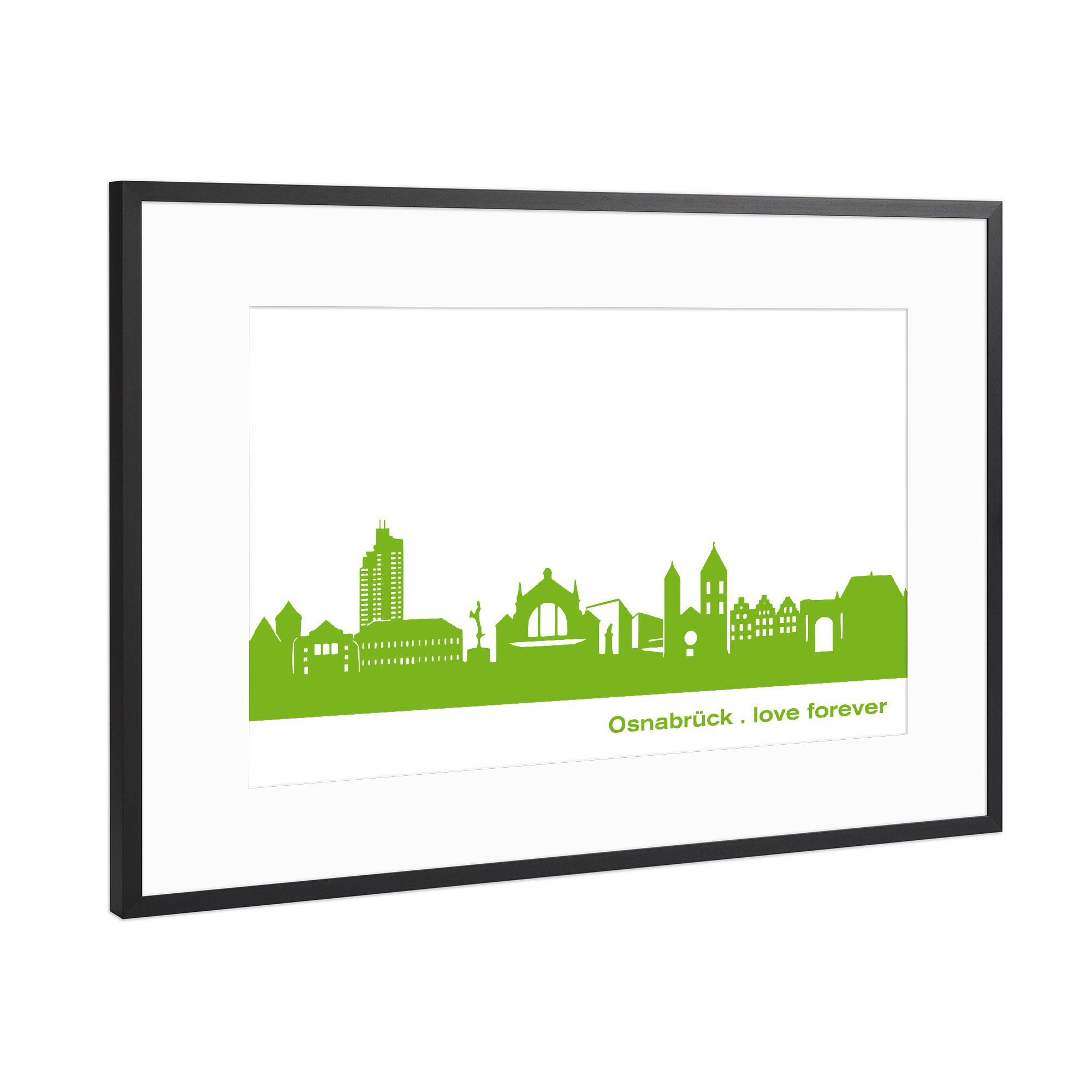 Poster mit Rahmen Schwarz (Metallic) "OSNABRÜCK 01 Print Grün" artboxONE - Städte,Städte / Weitere