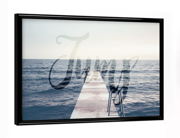 Poster mit schwarzem Rahmen "Jump!" artboxONE - Typografie,Natur,Reise,Reise / Strand und Meer