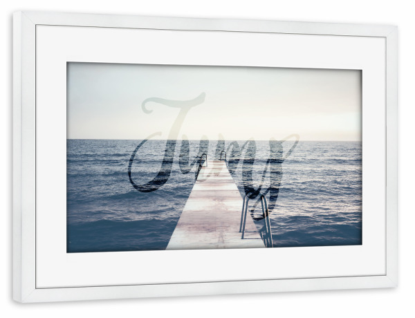 Poster mit Rahmen weiß "Jump!" artboxONE - Typografie,Natur,Reise,Reise / Strand und Meer