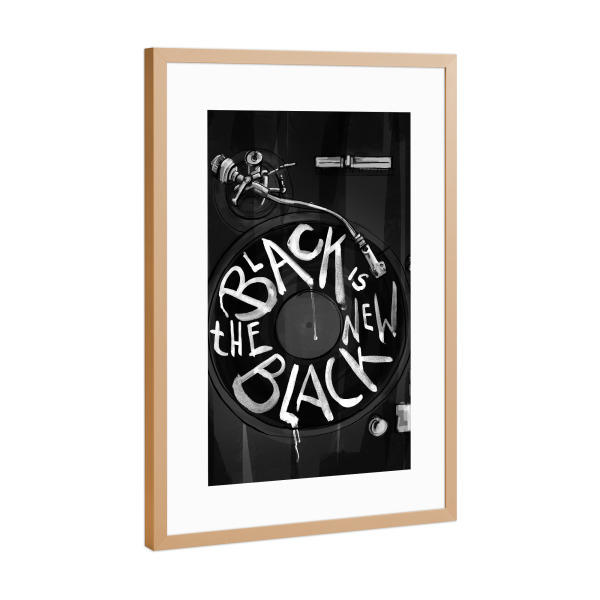 Poster mit Rahmen Kupfer "New Black" artboxONE - Typografie,Schwarzweiß,Musik,Streetart - Plattenspieler,Platte,Musik,Schwarz,Typografie