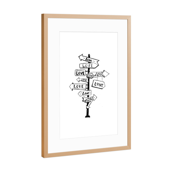 Poster mit Rahmen Kupfer "Love Trip" artboxONE - Typografie,Comic,Schwarzweiß,Liebe,Streetart,Für Mama,Für Papa - Wegweiser,Schild,Schilder,Liebe
