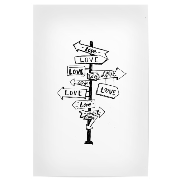 Poster "Love Trip" artboxONE - Typografie,Comic,Schwarzweiß,Liebe,Streetart,Für Mama,Für Papa - Wegweiser,Schild,Schilder,Liebe