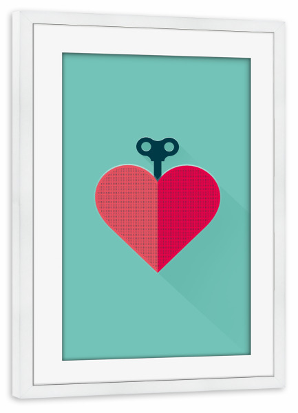 Poster mit Rahmen weiß "Heart Key" artboxONE - Für Kinder,Comic,Liebe,Streetart,Für Mama,Für Papa - Herz,Schlüssel,Aufziehen,Unendlich,Liebe