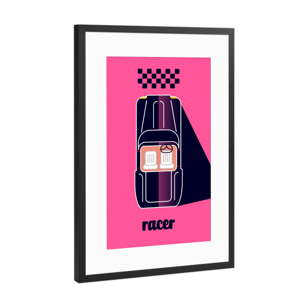 Poster mit Rahmen Schwarz (Metallic) "Racer 04 (black)" artboxONE - Typografie,Reise,Sport / Motorsport,Geometrie,Automobile,Sport
