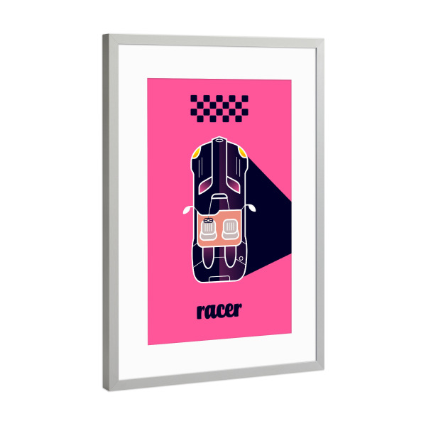 Poster mit Rahmen Silber "Racer 11 (Black)" artboxONE - Typografie,Reise,Sport / Motorsport,Geometrie,Automobile,Sport
