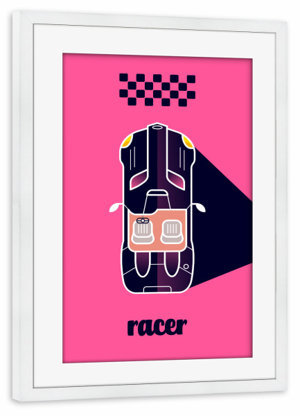 Poster mit Rahmen weiß "Racer 11 (Black)" artboxONE - Typografie,Reise,Sport / Motorsport,Geometrie,Automobile,Sport