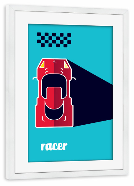 Poster mit Rahmen weiß "Racer 05" artboxONE - Typografie,Sport / Motorsport,Geometrie,Automobile,Sport