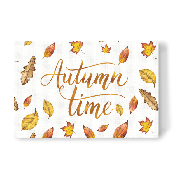 Leinwandbild "Autumn Time" artboxONE - Typografie,Natur,Floral - Autumn,Time,Fall,Hello fall,Autumn time,Orange,Nature,Leaves,Watercolor,Gold