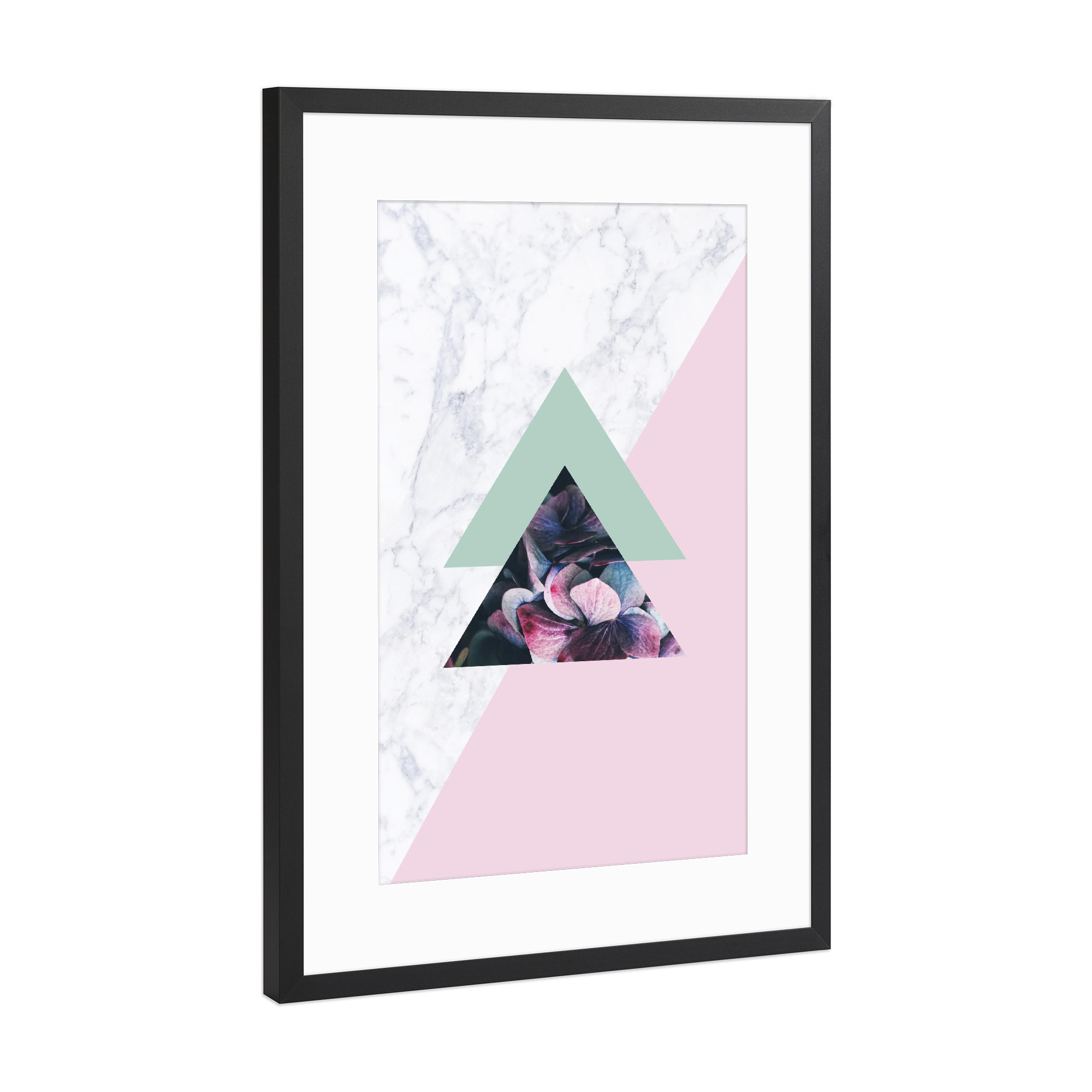 Poster mit Rahmen Schwarz (Metallic) "Geometric Marble Floral" artboxONE - Floral,Geometrie,Marmor