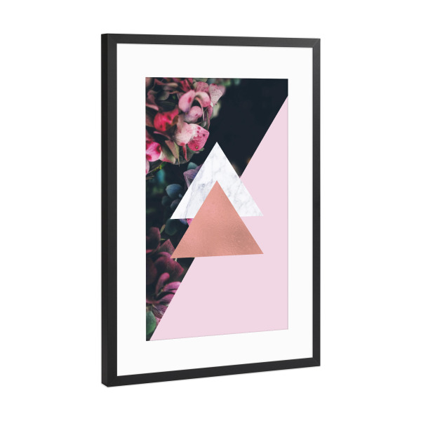 Poster mit Rahmen Schwarz (Metallic) "Rose Gold Foil Geometric Floral" artboxONE - Floral,Geometrie,Marmor