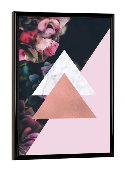 Poster mit schwarzem Rahmen "Rose Gold Foil Geometric Floral" artboxONE - Floral,Geometrie,Marmor