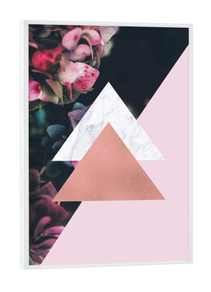 Poster mit weißem Rahmen "Rose Gold Foil Geometric Floral" artboxONE - Floral,Geometrie,Marmor