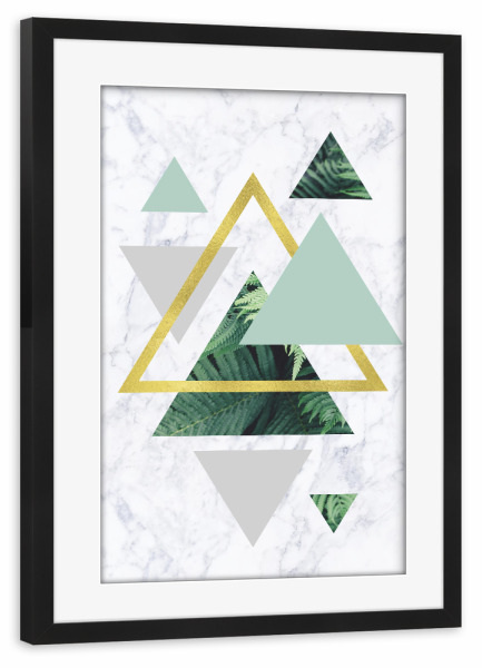 Poster mit Rahmen schwarz "Gold Foil Geometric Fern Leaves" artboxONE - Geometrie,Marmor