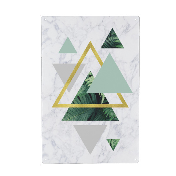Holzbild "Gold Foil Geometric Fern Leaves" artboxONE - Geometrie,Marmor