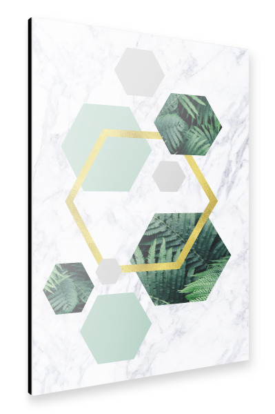 Alu-Dibond "Gold Foil Geometric Leaves" 30x20 cm artboxONE