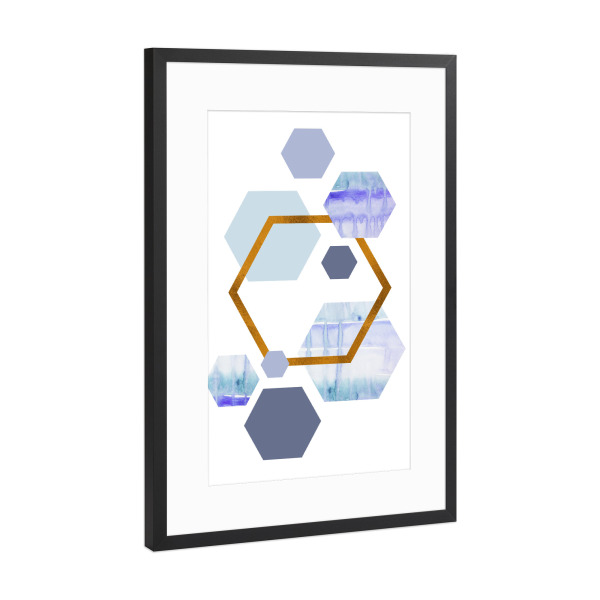 Poster mit Rahmen Schwarz (Metallic) "Bronze Foil Geometric Watercolour" artboxONE - Geometrie