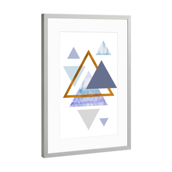 Poster mit Rahmen Silber "Bronze Geometric Blue Watercolour" artboxONE - Geometrie
