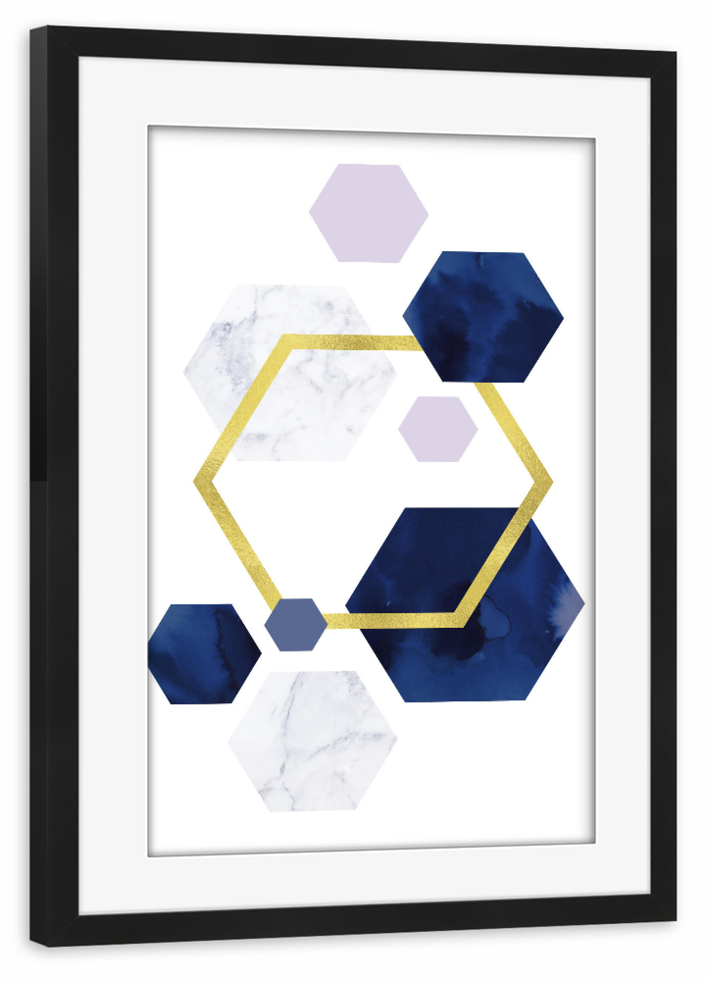 Poster mit Rahmen schwarz "Gold Foil Navy Geometric" artboxONE - Geometrie,Marmor