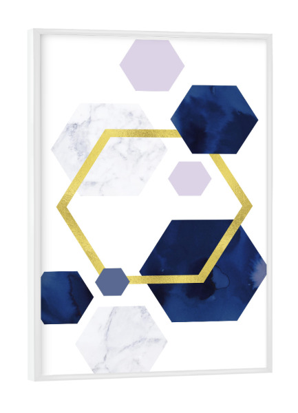 Poster mit weißem Rahmen "Gold Foil Navy Geometric" artboxONE - Geometrie,Marmor