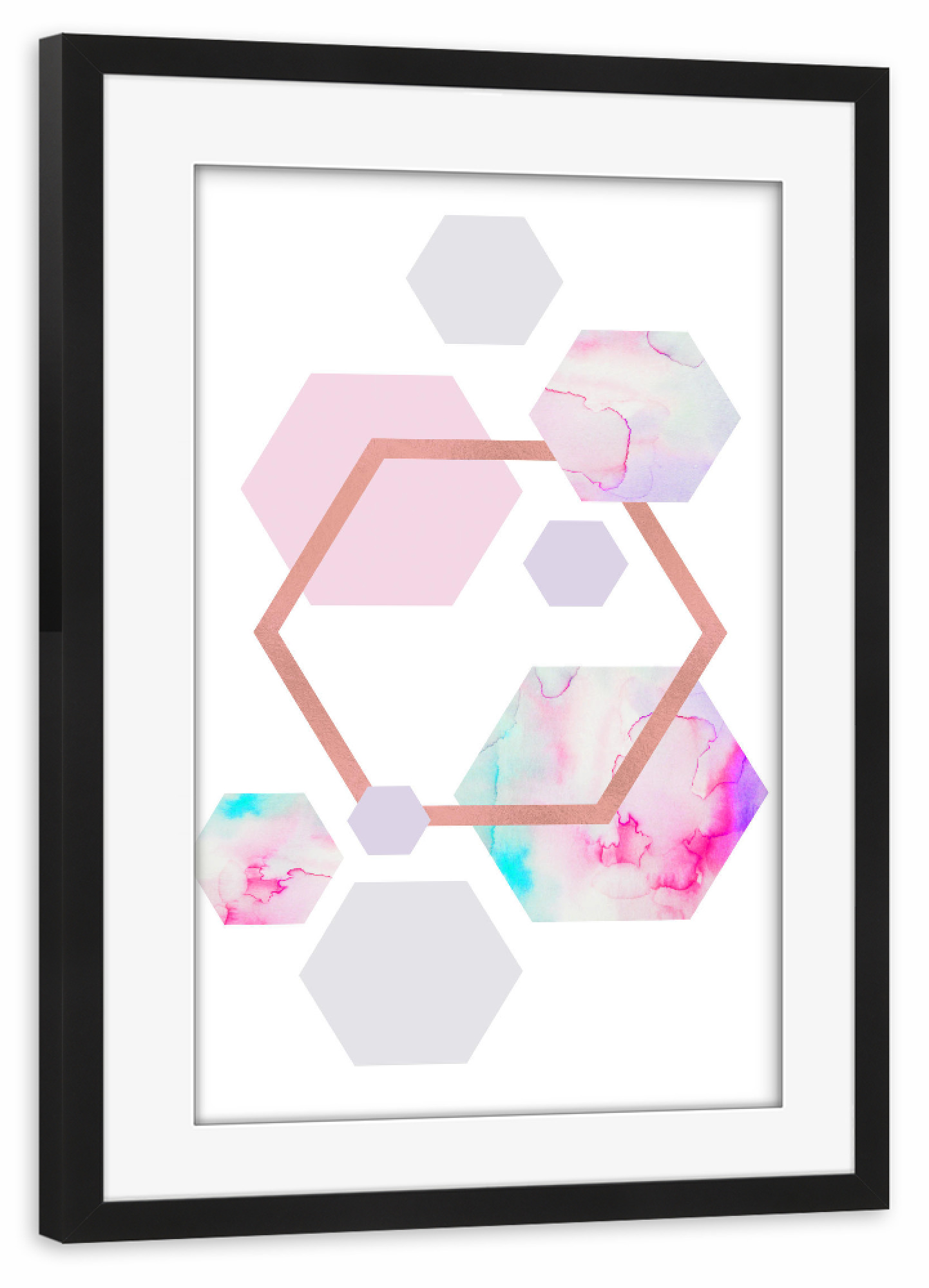 Poster mit Rahmen schwarz "Rose Gold Geometric Watercolour" artboxONE - Geometrie