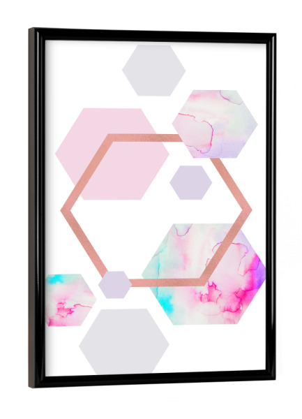 Poster mit schwarzem Rahmen "Rose Gold Geometric Watercolour" artboxONE - Geometrie
