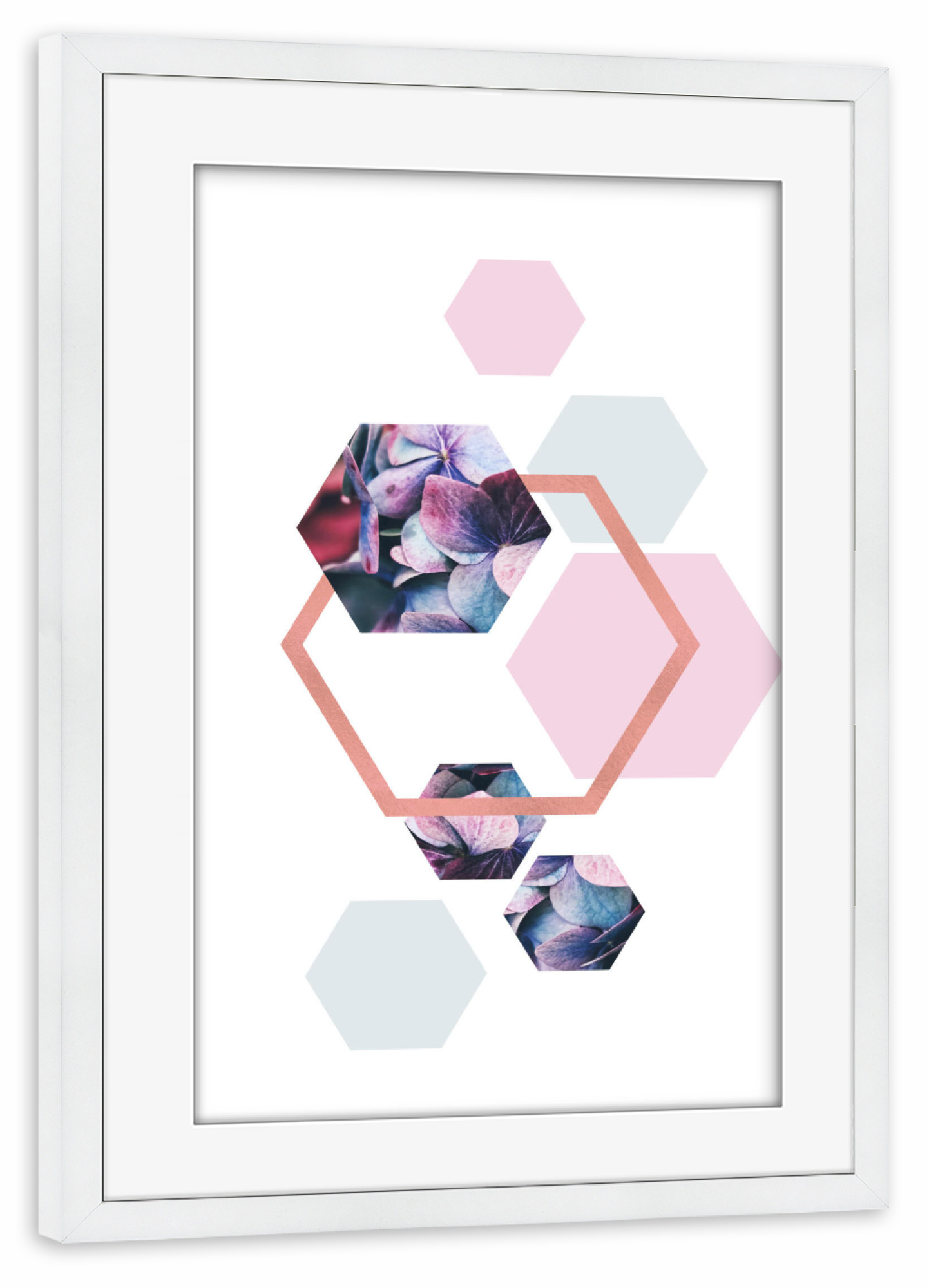 Poster mit Rahmen weiß "Geometric Florals Rose Gold" artboxONE - Floral,Geometrie
