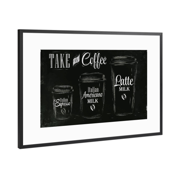 Poster mit Rahmen Schwarz (Metallic) "Set coffee drinking cup" artboxONE - Essen & Trinken,Schwarzweiß